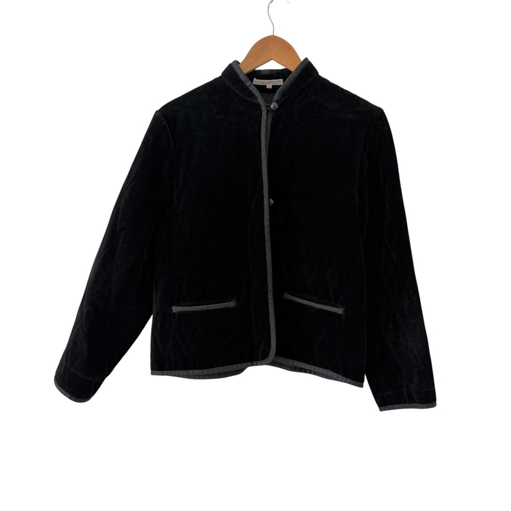 Guy Laroche Velvet Quilted Jacket Womens 44/12 Black France Evening Whimsigoth